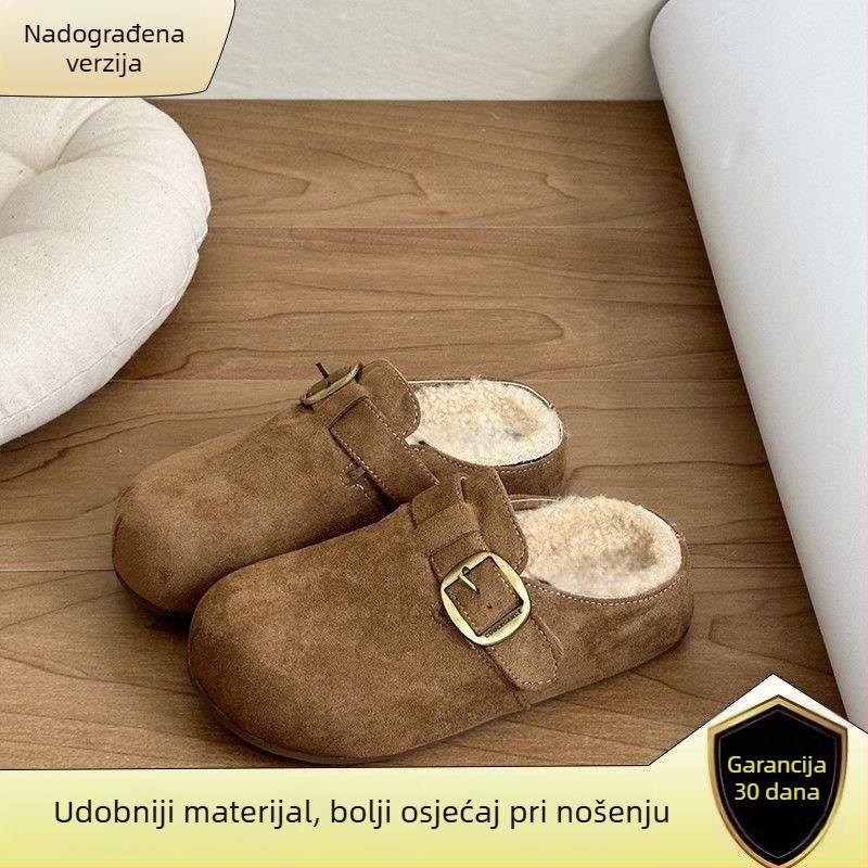 Dječje papuče s debelim đonom u Birkenstock stilu, plišani gornji dio, zatvoren prst, gumeni đon, izlazak zima 2024