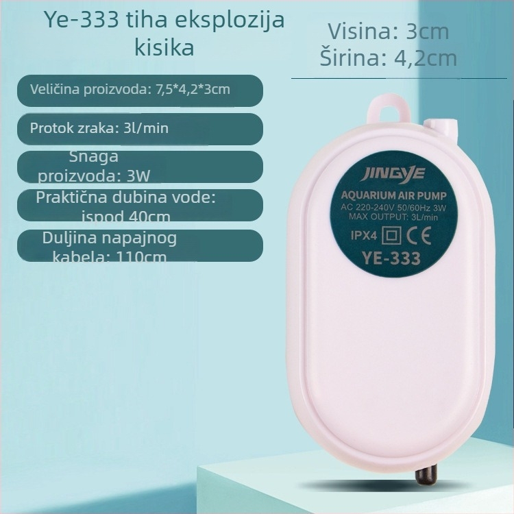 Jingye pumpa za oksigeniranje akvarija - dvostruka otvora, štedljiva i tiha