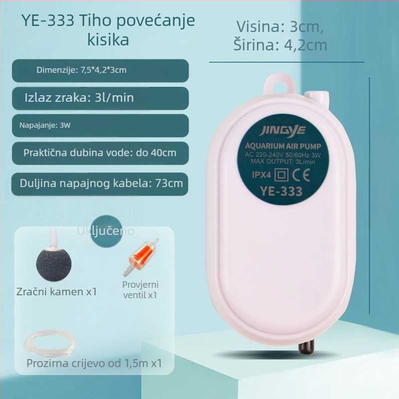Jingye pumpa za oksigeniranje akvarija - dvostruka otvora, štedljiva i tiha
