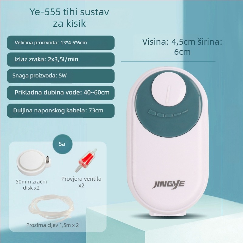 Jingye pumpa za oksigeniranje akvarija - dvostruka otvora, štedljiva i tiha