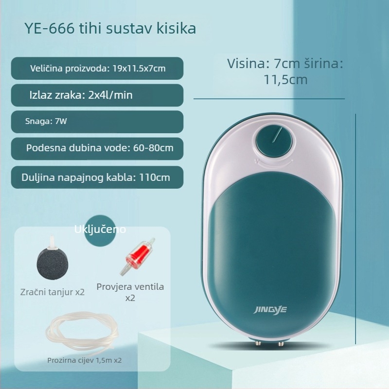 Jingye pumpa za oksigeniranje akvarija - dvostruka otvora, štedljiva i tiha