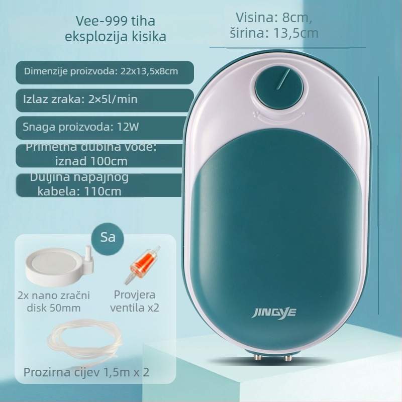 Jingye pumpa za oksigeniranje akvarija - dvostruka otvora, štedljiva i tiha