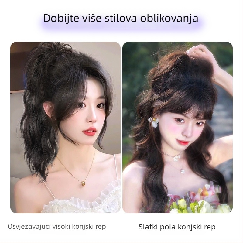 Clip-in perika s visokim repom i kovrčavom kosom u vodopadnom stilu (Model: Waterfall Hair; Materijal: Kasi/Kanikaren; Tehnologija: Mehanizam; Boja: Ne može se obojiti)