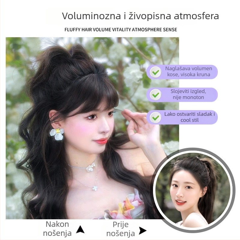 Clip-in perika s visokim repom i kovrčavom kosom u vodopadnom stilu (Model: Waterfall Hair; Materijal: Kasi/Kanikaren; Tehnologija: Mehanizam; Boja: Ne može se obojiti)