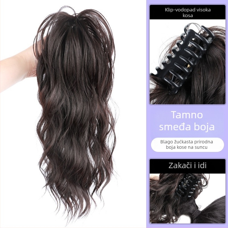 Clip-in perika s visokim repom i kovrčavom kosom u vodopadnom stilu (Model: Waterfall Hair; Materijal: Kasi/Kanikaren; Tehnologija: Mehanizam; Boja: Ne može se obojiti)