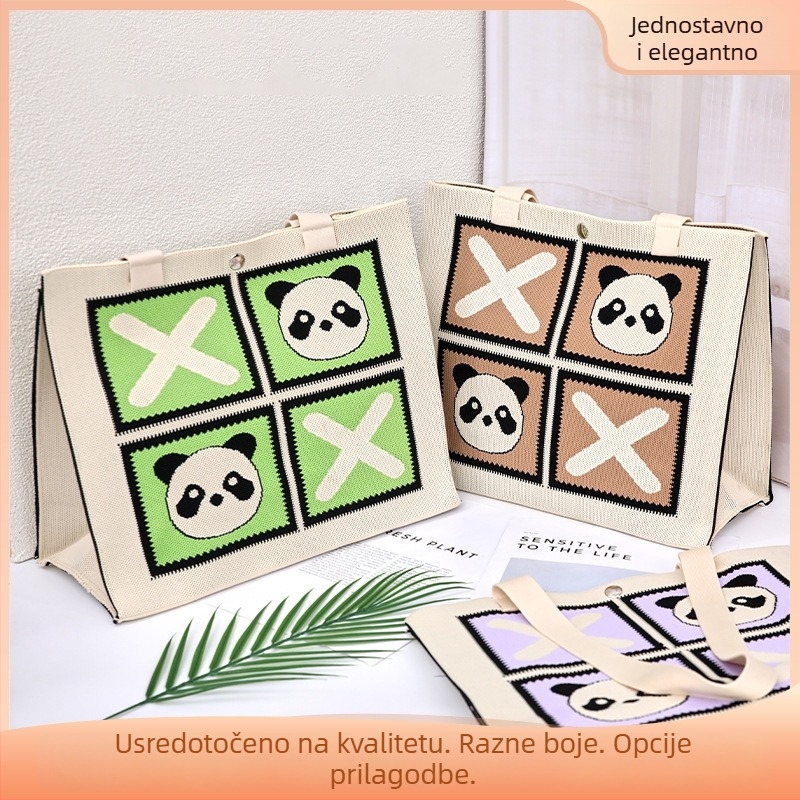 Panda pletena torbica s četiri pretinca – gradski minimalistički stil, poliester, vertikalni kvadratni oblik, otvoreni pristup