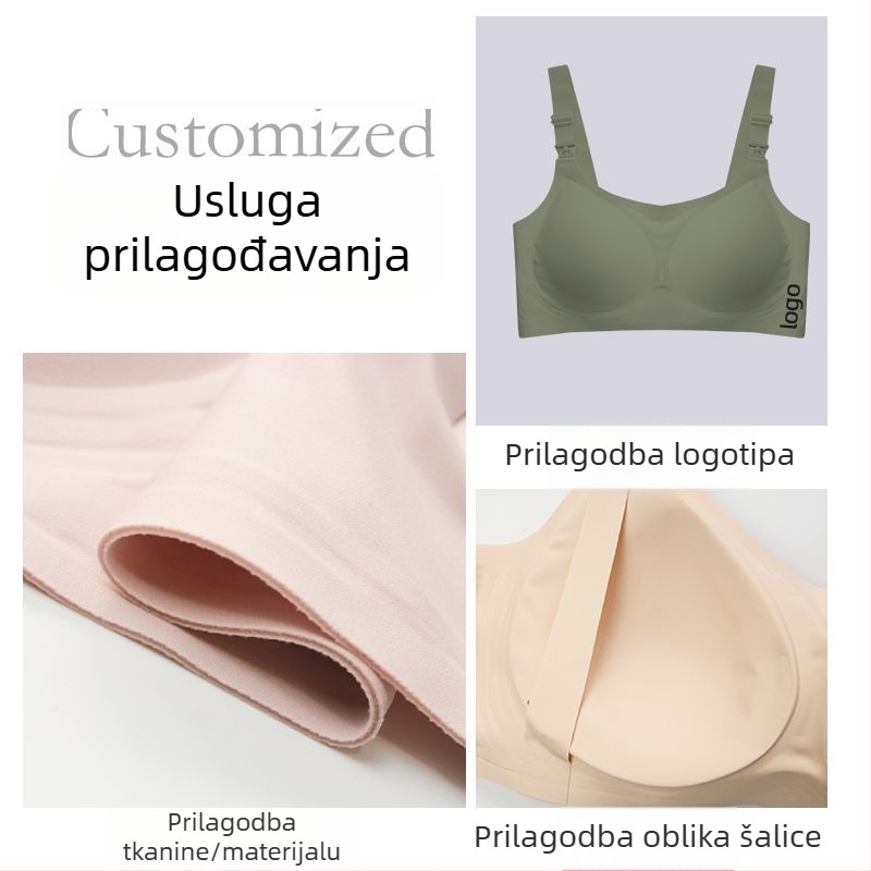 Prolaktalni grudnjak bez žice, europskog stila, bočna potpora i podizanje dojki, udoban i diskretan, materijal najlon+spandeks, podstava najlon, fiksne dvostruke naramenice, tanke oblikovane košarice, stražnje zatvaranje s četiri reda kukica