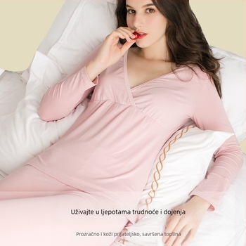 Trudnički komplet: Top i hlače od Modala za dojenje, dugi rukavi, jesen 2024, 30–50% Modal vlakna