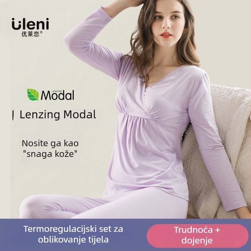 Trudnički komplet: Top i hlače od Modala za dojenje, dugi rukavi, jesen 2024, 30–50% Modal vlakna
