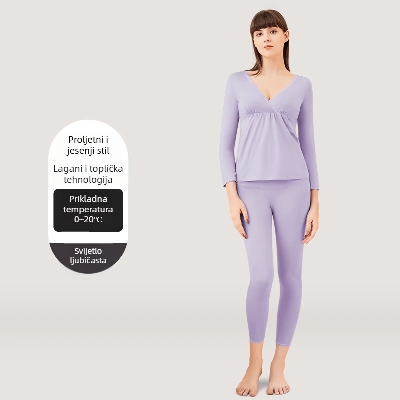 Trudnički komplet: Top i hlače od Modala za dojenje, dugi rukavi, jesen 2024, 30–50% Modal vlakna