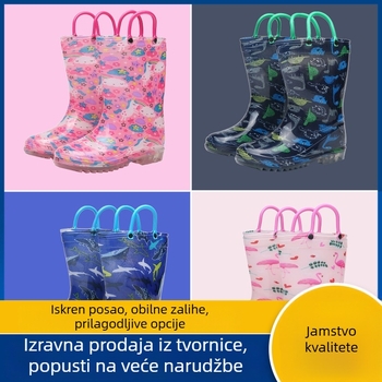 Dječje kišne čizme s držalima, srednje visine, PVC gornji dio, karikatura uzorak, unisex