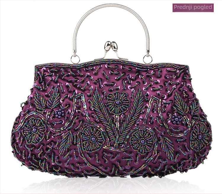 Ručno izrađena PU clutch torba s perlicama za bankete — vodoravni kvadratni oblik, magnetsko zatvaranje, podstava od poliestera, unutarnja džep