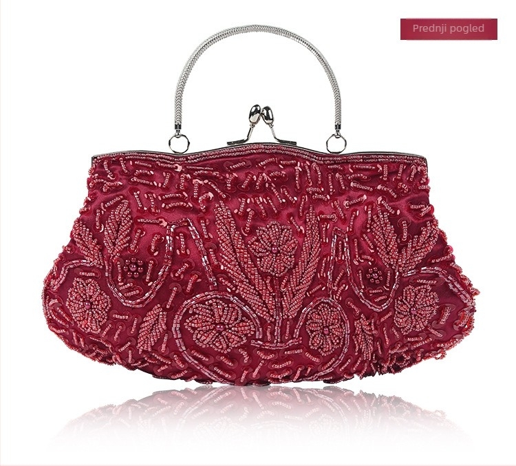Ručno izrađena PU clutch torba s perlicama za bankete — vodoravni kvadratni oblik, magnetsko zatvaranje, podstava od poliestera, unutarnja džep