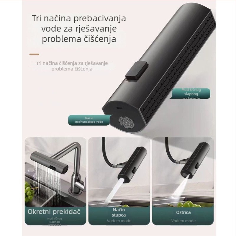 Kuhinjski slavina od nehrđajućeg čelika za pranje povrća, okretna, s toplom i hladnom vodom, keramički kartridni ventil, 0,1-0,9 MPa, 0-90°C, vertikalna ugradnja