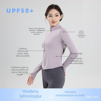 Joga jakna s ovratnikom, Slim-Fit, UV zaštita UPF50+, najlon-spandeks mješavina, dugi rukav, zatvarač, proljeće 2025