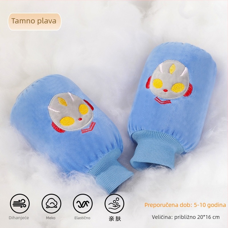 Dječji rukavi od flanel materijala s karikaturalnim uzorkom, protiv prljavštine, jesen-zima, našiveno