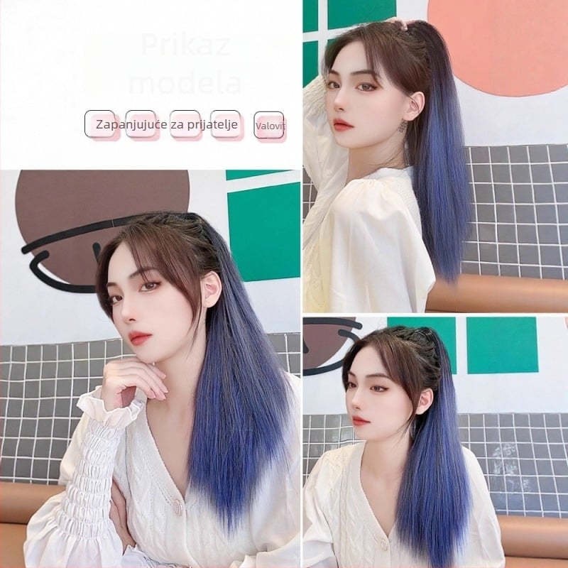 Perika s konjskim repom za žene, duga ravna kosa, vlakna otporna na visoke temperature, mehanizam pričvršćivanja, može se bojiti i fenirati