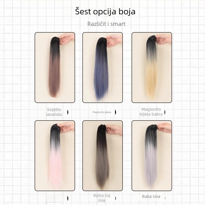 Perika s konjskim repom za žene, duga ravna kosa, vlakna otporna na visoke temperature, mehanizam pričvršćivanja, može se bojiti i fenirati