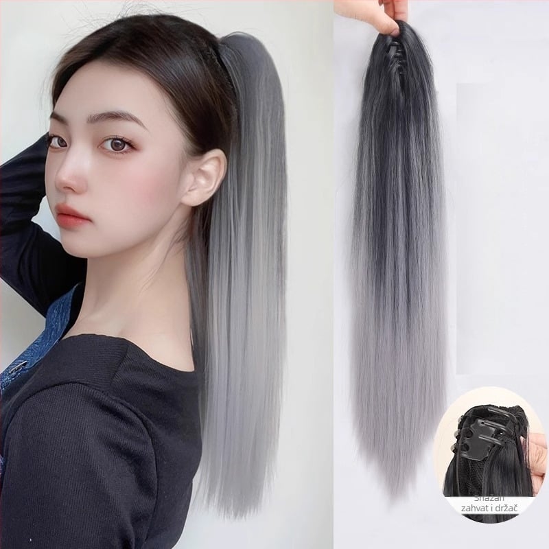 Perika s konjskim repom za žene, duga ravna kosa, vlakna otporna na visoke temperature, mehanizam pričvršćivanja, može se bojiti i fenirati