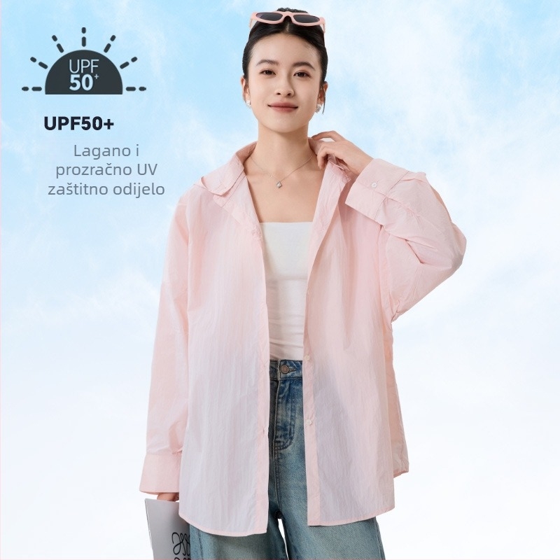 Košulno-kardigan za zaštitu od sunca od najlonske tkanine, slobodan kroj, duge rukave, dugi model, UPF50+