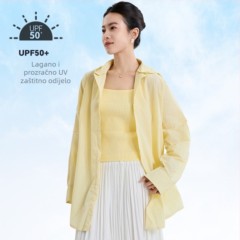 Košulno-kardigan za zaštitu od sunca od najlonske tkanine, slobodan kroj, duge rukave, dugi model, UPF50+