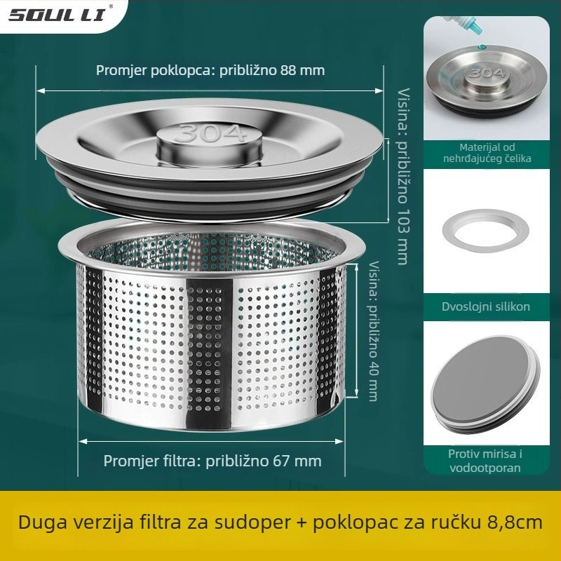 Dop za kuhinjski sudoper od nehrđajućeg čelika, univerzalna prilagodba, standardni model, moderni minimalistički dizajn