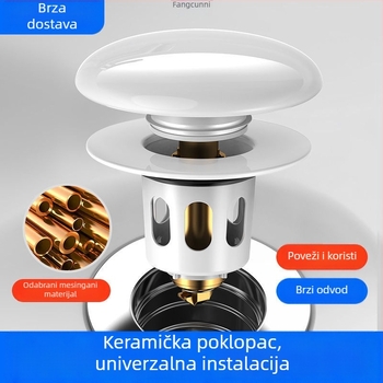 Bakrena drenažna zatvarač s push-type pop-up mehanizmom i filtrom za miris – CUPC certificirano, universalni dodatak za umivaonik
