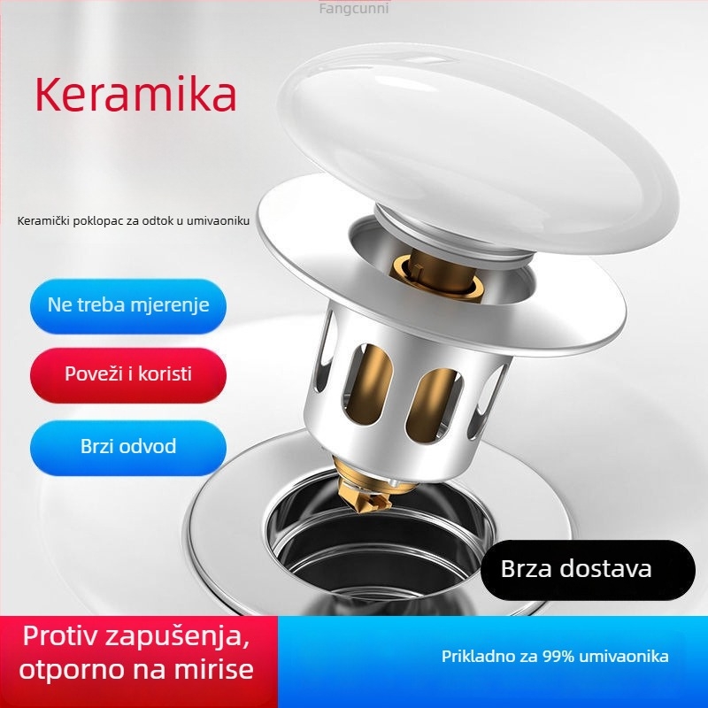 Bakrena drenažna zatvarač s push-type pop-up mehanizmom i filtrom za miris – CUPC certificirano, universalni dodatak za umivaonik