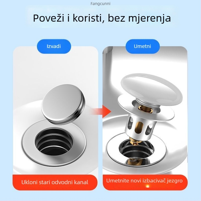 Bakrena drenažna zatvarač s push-type pop-up mehanizmom i filtrom za miris – CUPC certificirano, universalni dodatak za umivaonik