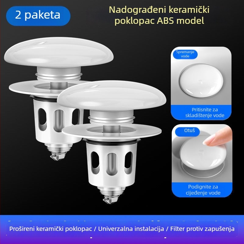Bakrena drenažna zatvarač s push-type pop-up mehanizmom i filtrom za miris – CUPC certificirano, universalni dodatak za umivaonik