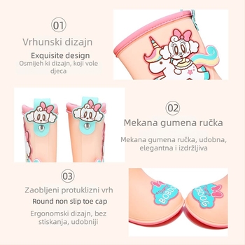 Dječje kišne čizme PVC gornji dio, karikatura uzorak, ravna peta