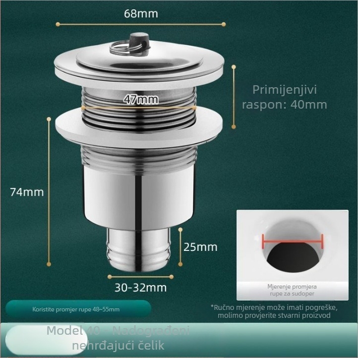 Nerđajući čelik – odvod za mop bazen – 201, Model 40/50, Tip podizanje (pull-up), Marka Ao Lai Long