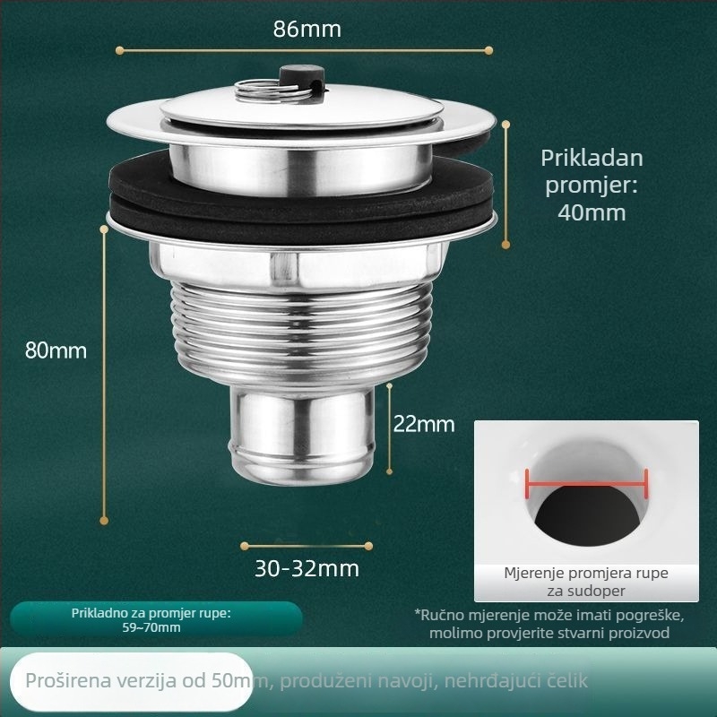 Nerđajući čelik – odvod za mop bazen – 201, Model 40/50, Tip podizanje (pull-up), Marka Ao Lai Long