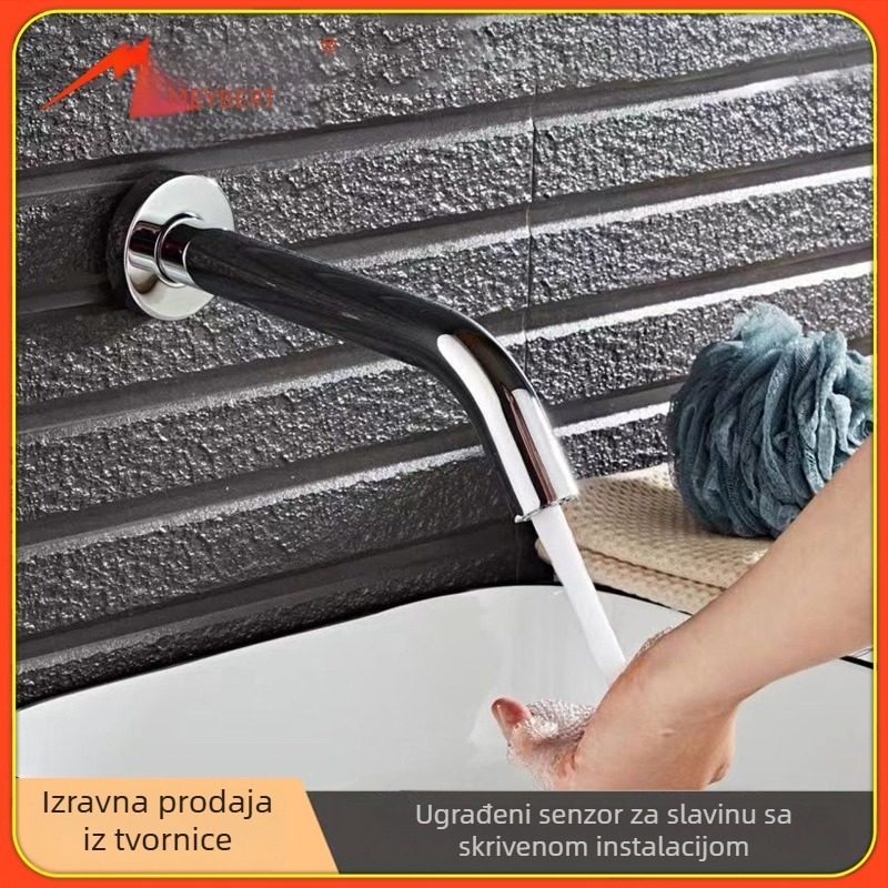 Zidni senzorni faucet za javnu upotrebu, infracrvena indukcija, ugradnja u zid, nehrđajući čelik, 1-90°C, 0.05-0.6 MPa