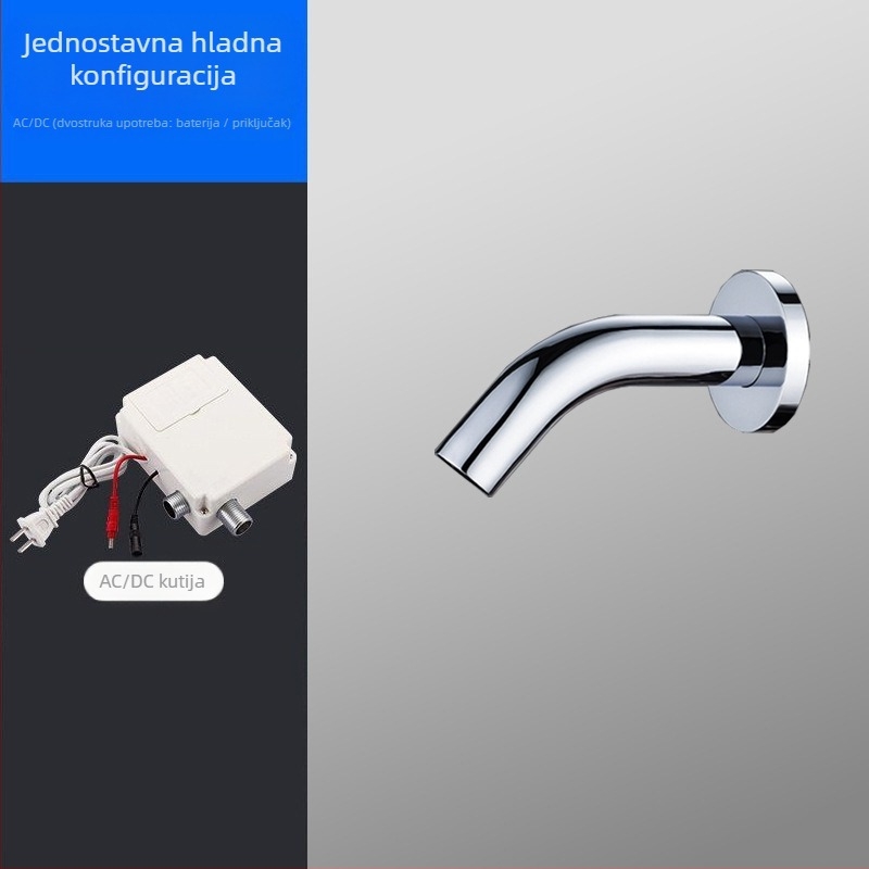Zidni senzorni faucet za javnu upotrebu, infracrvena indukcija, ugradnja u zid, nehrđajući čelik, 1-90°C, 0.05-0.6 MPa