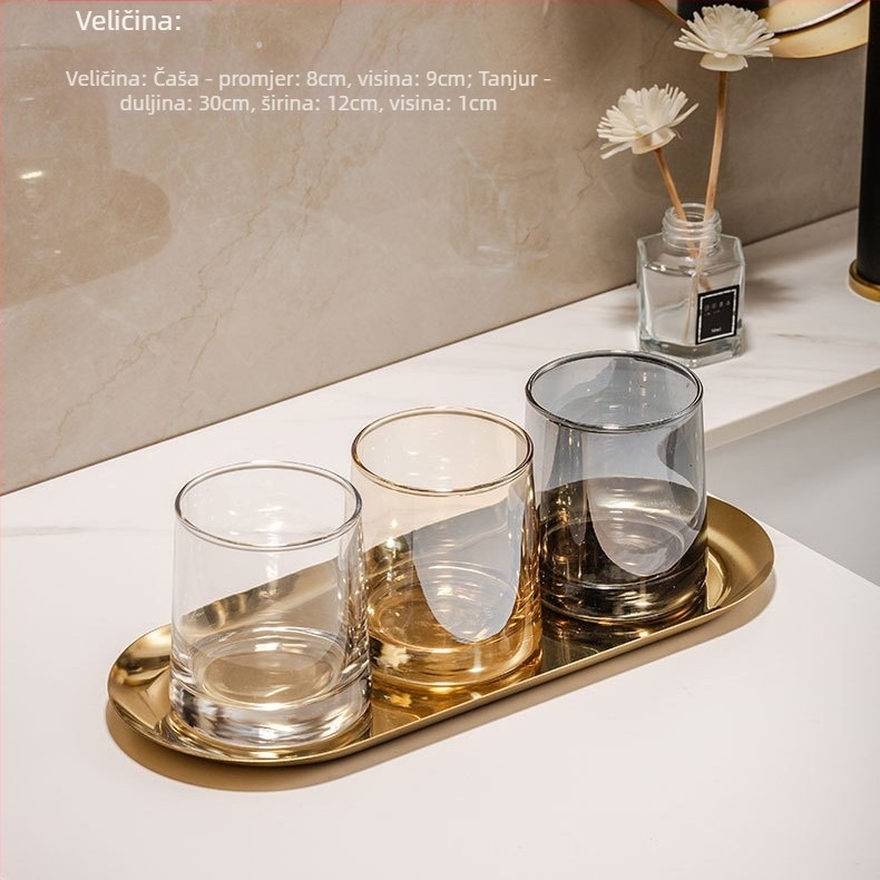 Stakleni čašica za ispiranje usta i set čašica za četkice za zube – kružnog oblika, jednostavna konstrukcija, njega usne higijene