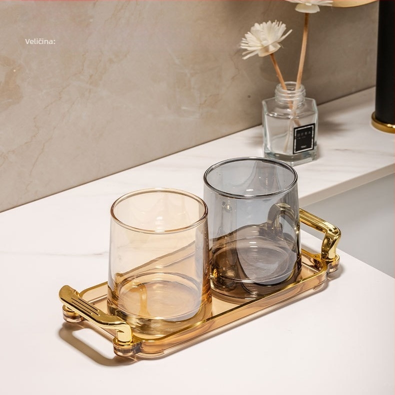 Stakleni čašica za ispiranje usta i set čašica za četkice za zube – kružnog oblika, jednostavna konstrukcija, njega usne higijene