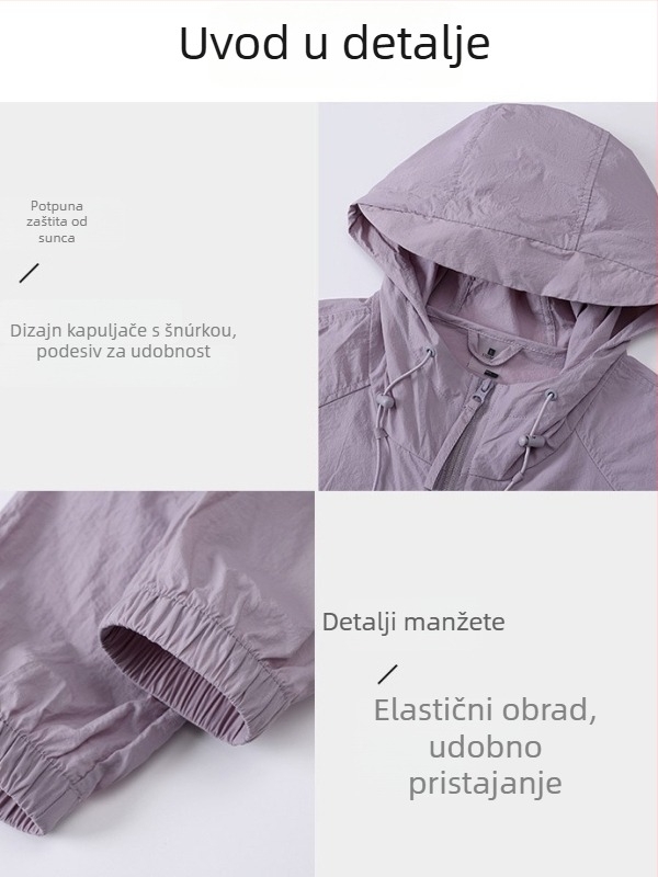 Unisex vanjska jakna za vjetar s UV zaštitom UPF50+, prozračan najlon, kapuljača, lagana