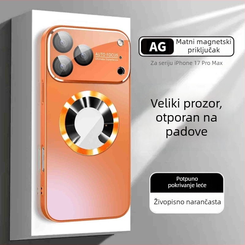 Kućište za iPhone 17 Pro Max s magnetom i matnim staklom — otporno na padove, otporno na ogrebotine, otporno na otiske prstiju, PC konstrukcija