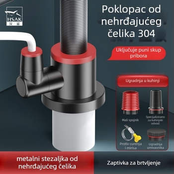 Hsak trostruki odvodni spoj za kuhinjski sudoper — zaštita od mirisa, model Hst-h1g, materijal: 304 nehrđajući čelik + plastika, težina 100 g, stil lagani luksuz