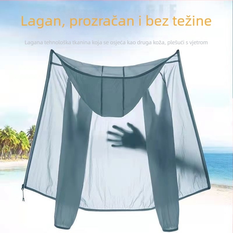Unisex ljetna jakna s kapuljom — UPF50+ UV zaštita, prozračna tkanina od sintetičkih vlakana, prugasti uzorak
