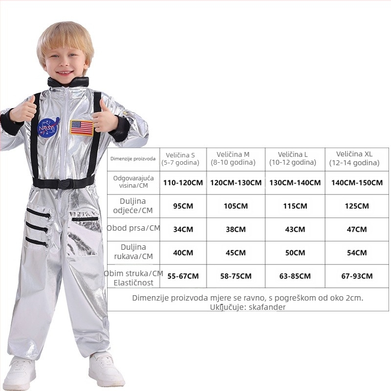 Dječji kostim za Halloween — svemirski cosplay kombinezon, astronaut pilota, unisex, poliester, za uloge u igri, za djecu do 17 godina, u proljeće 2025.