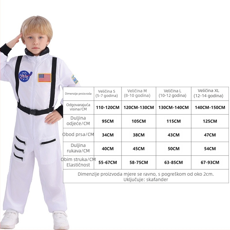 Dječji kostim za Halloween — svemirski cosplay kombinezon, astronaut pilota, unisex, poliester, za uloge u igri, za djecu do 17 godina, u proljeće 2025.