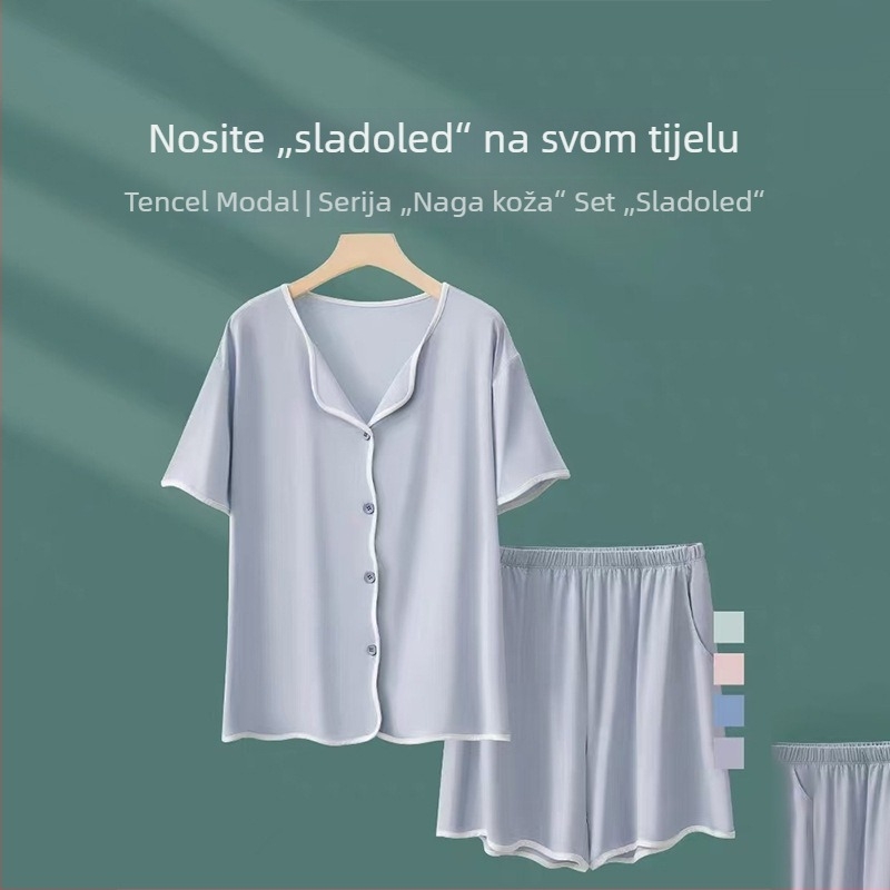 Ženski Modalni set pidžame – ljetni kardigan stil, 3/4 rukavi i šorcevi, prozračan i udoban