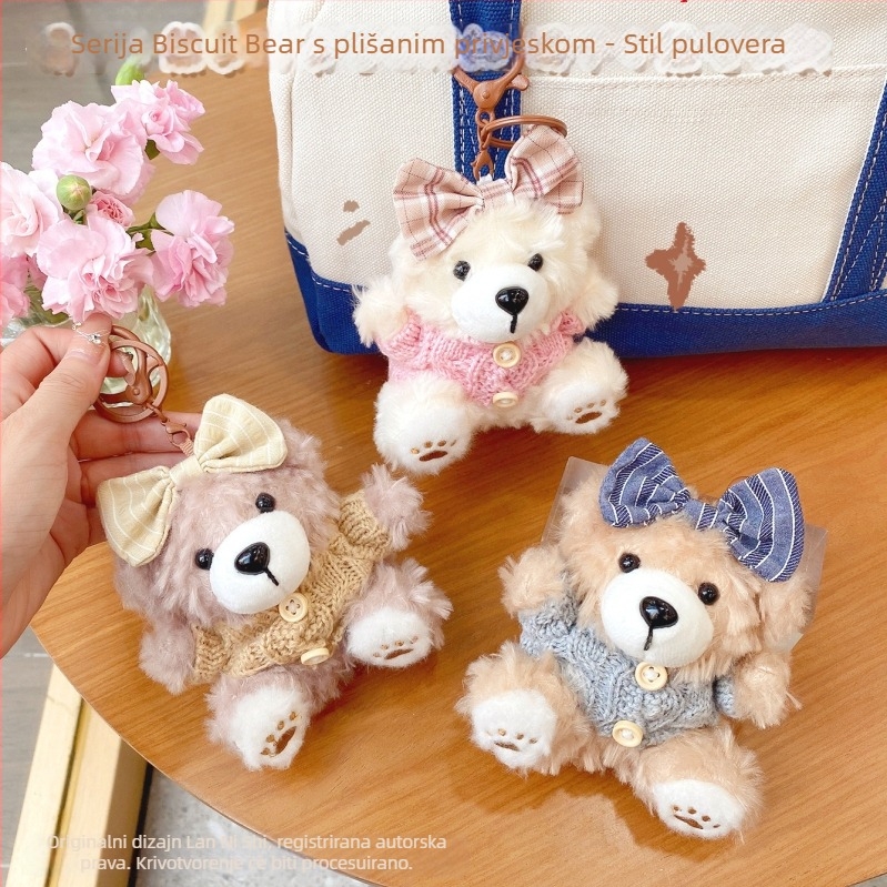 Plišani ključni lanac – dizajn medvjeda‑keksa, crtani stil