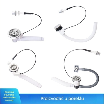 Plastični sudoper s keramičnim otvorima 80/60/50 mm, preljevna cijev i odvodna mreža Ø8 cm s kožnim prstenom Ø6 cm