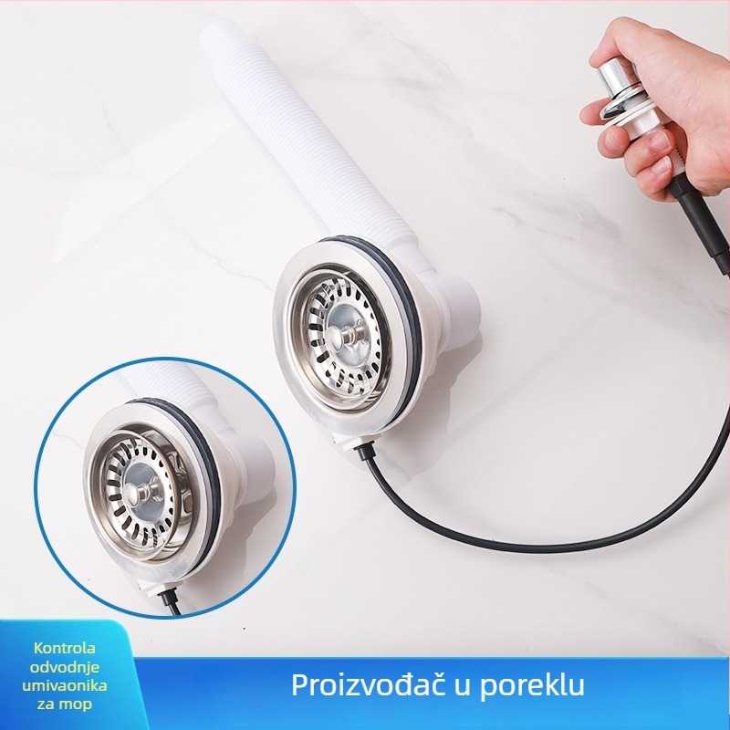 Plastični sudoper s keramičnim otvorima 80/60/50 mm, preljevna cijev i odvodna mreža Ø8 cm s kožnim prstenom Ø6 cm