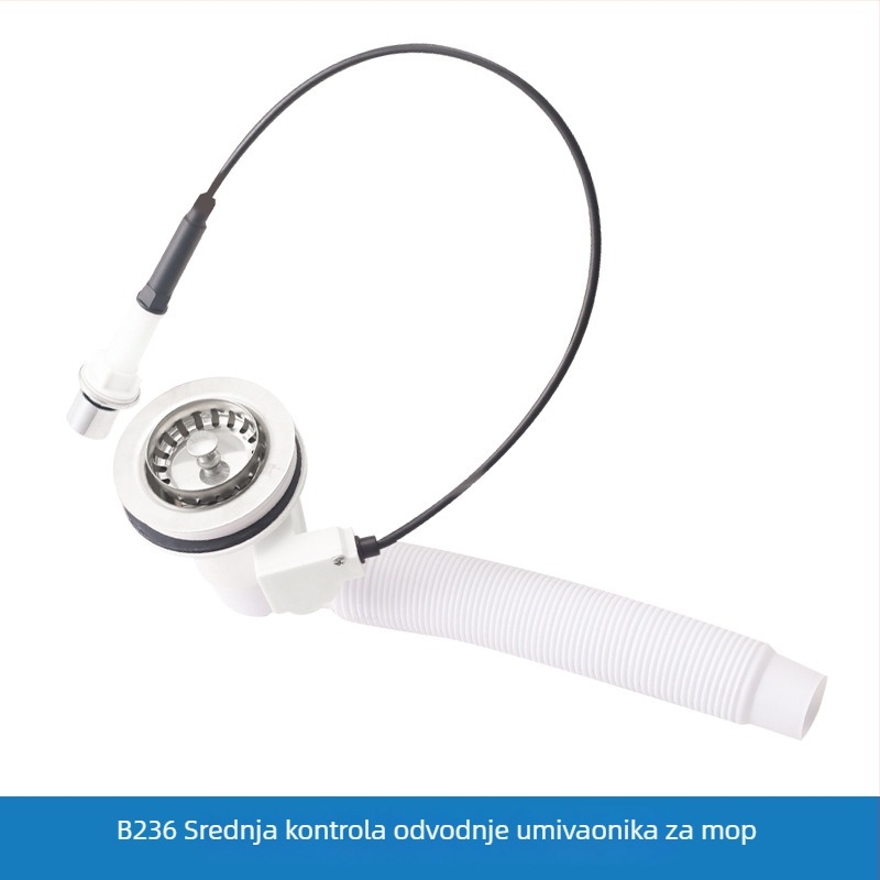 Plastični sudoper s keramičnim otvorima 80/60/50 mm, preljevna cijev i odvodna mreža Ø8 cm s kožnim prstenom Ø6 cm