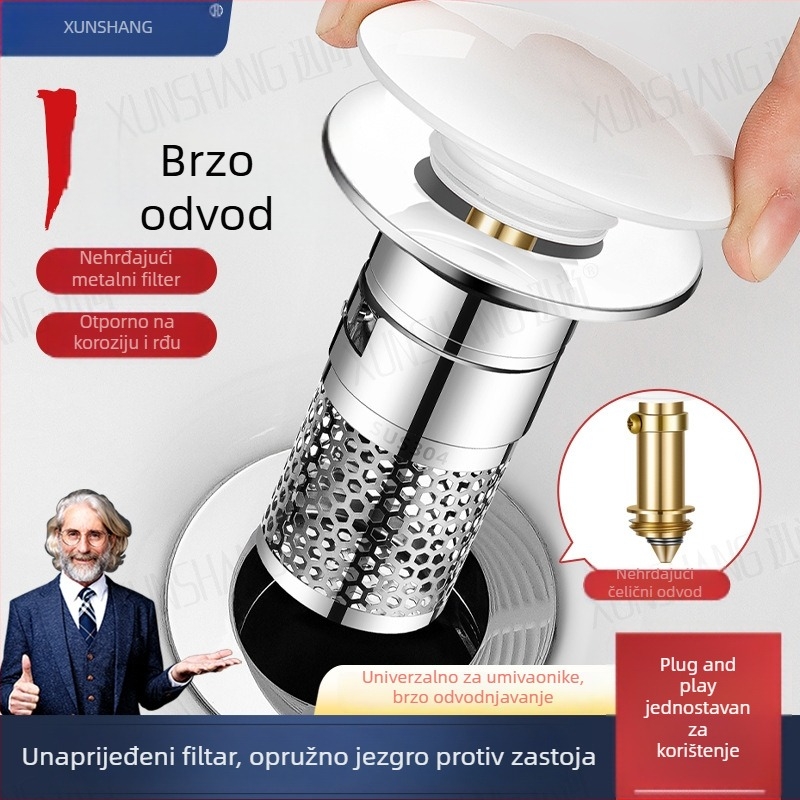 Nerđajući čelični odvod za umivaonik s tlačnim poklopcem, anti-odor, britanski stil pokretanja, model TA-23CWPJ-80-1