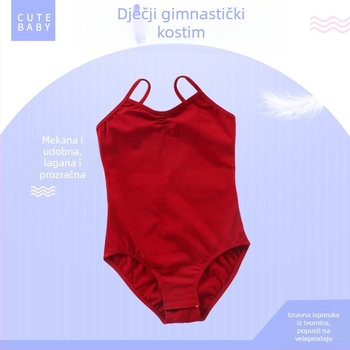 Dječji jednodijelni gimnastički kostim za djevojčice s trakama i mrežicom, pamuk materijal, pogodan za balet, narodni ples i scenske izvedbe